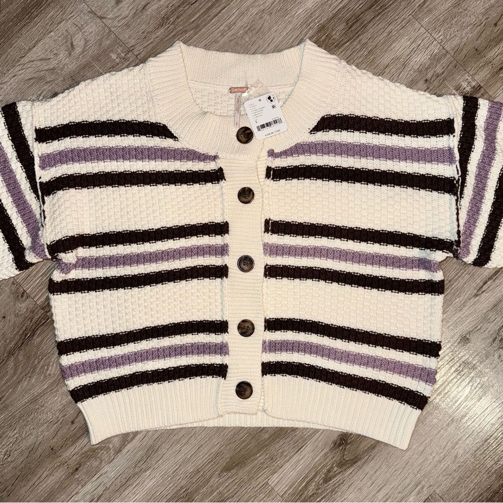 Free People Lila Stripe Cardi Ivory Combo Size Small - Picture 3 of 6